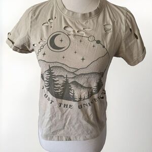 Universe Moon Stars Jr Womens T Shirt Sz Small Destroyed Holes Y2K Skater Street